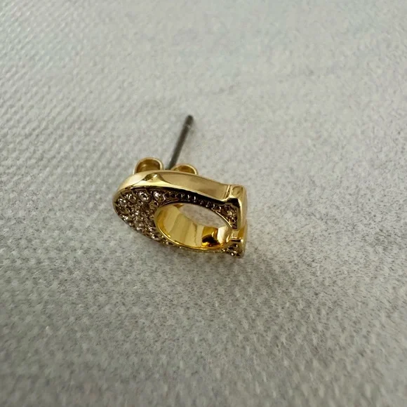 Coach Gold C Logo Stud Earrings with Crystals - Picture 6 of 7